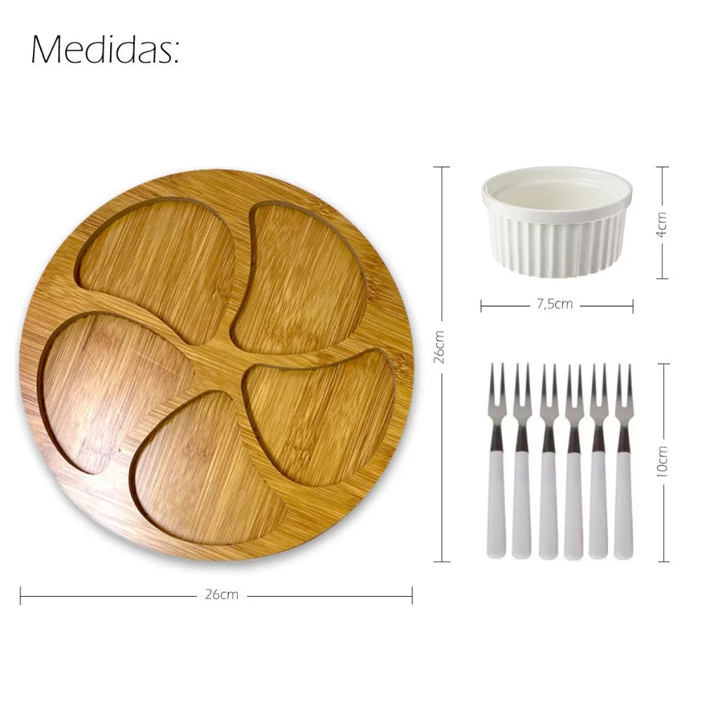 Kit Completo de Petisqueira com Ramekin e Garfinhos para Queijos