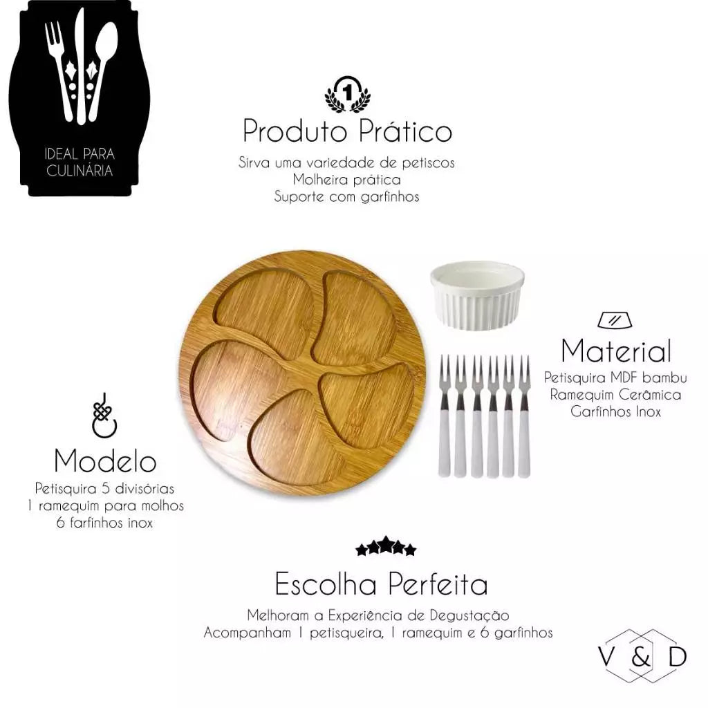 Kit Completo de Petisqueira com Ramekin e Garfinhos para Queijos