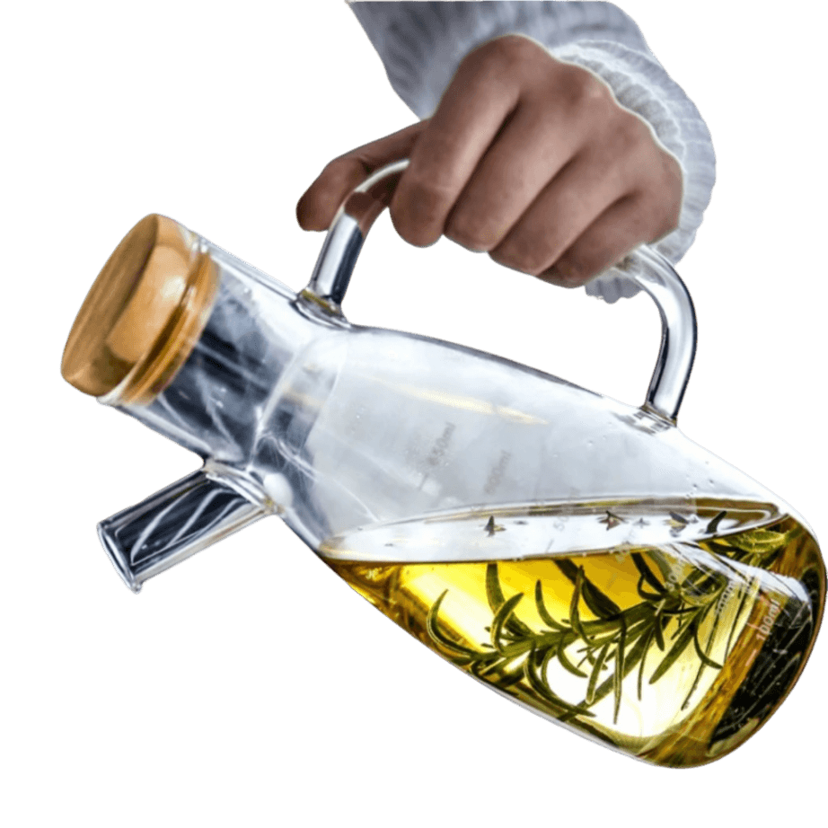 Galheteiro de vidro com tampa de bambu 650ml para azeite e vinagre