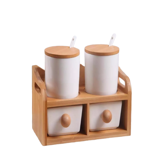 Kit 4 Peças Porta Mantimento Cerâmica com Suporte