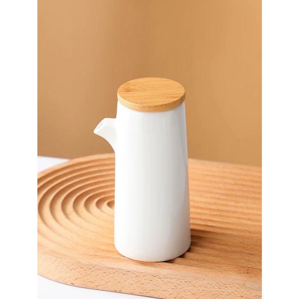 Kit Porta Mantimentos em Cerâmica com Bandeja e Colher de Bambu para Armazenamento