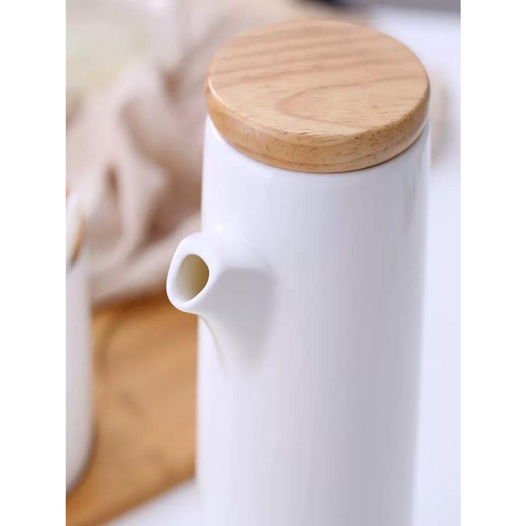 Kit Porta Mantimentos em Cerâmica com Bandeja e Colher de Bambu para Armazenamento