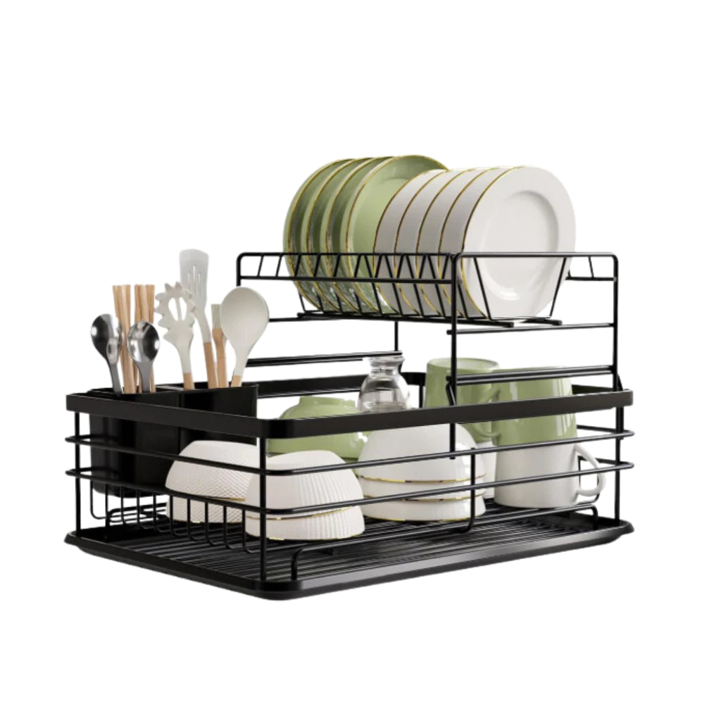Organizador de Louças Preto 2 Andares - Rack Escorredor Compacto