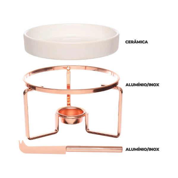 Rechaud para Queijo Brie Rose Gold 4 Peças