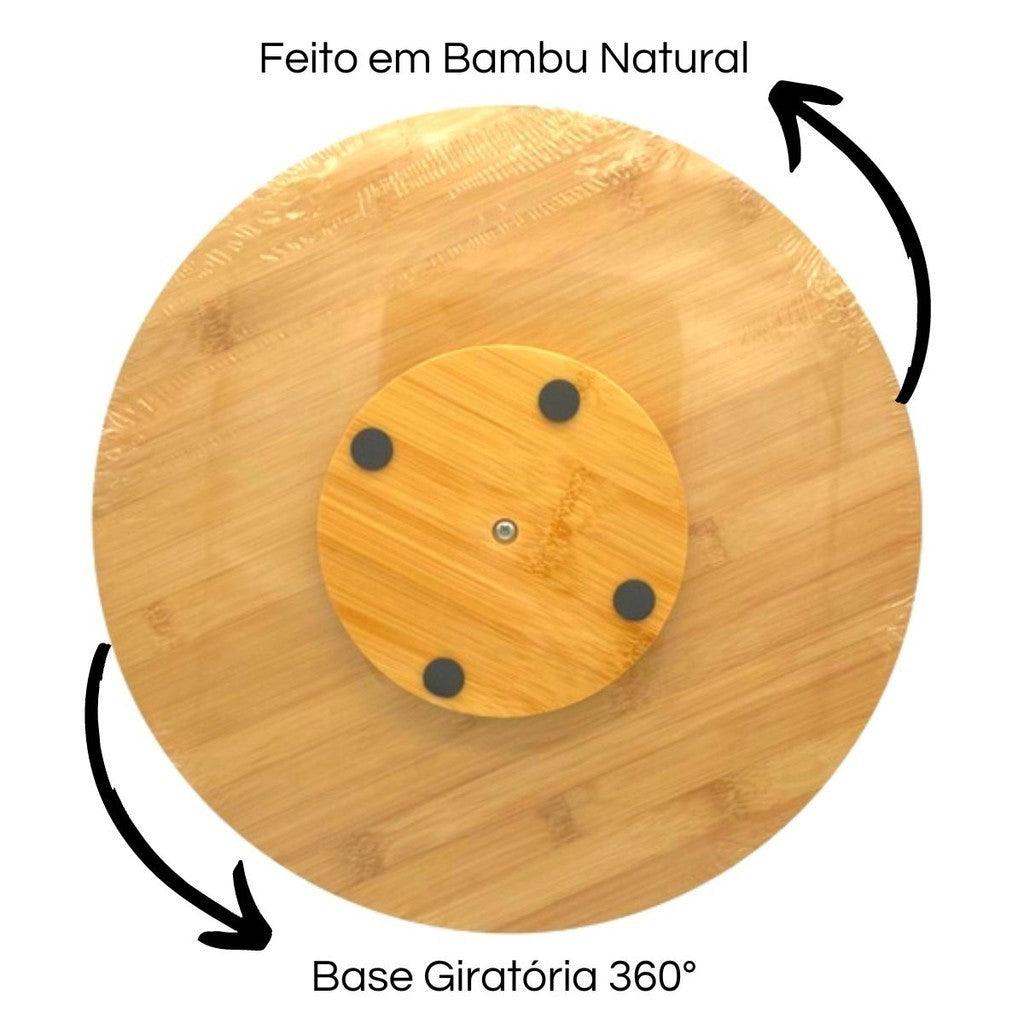 Tábua de bambu, base giratória 360°, tábua de petiscos, tábua para queijos, tábua de servir, tábua para churrasco, tábua para aperitivos, base de bambu, tábua decorativa, utensílio de cozinha