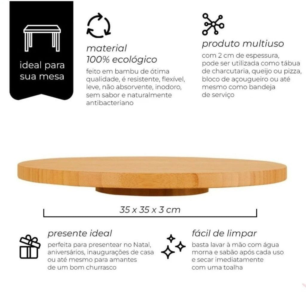 Tábua de bambu, base giratória 360°, tábua de petiscos, tábua para queijos, tábua de servir, tábua para churrasco, tábua para aperitivos, base de bambu, tábua decorativa, utensílio de cozinha