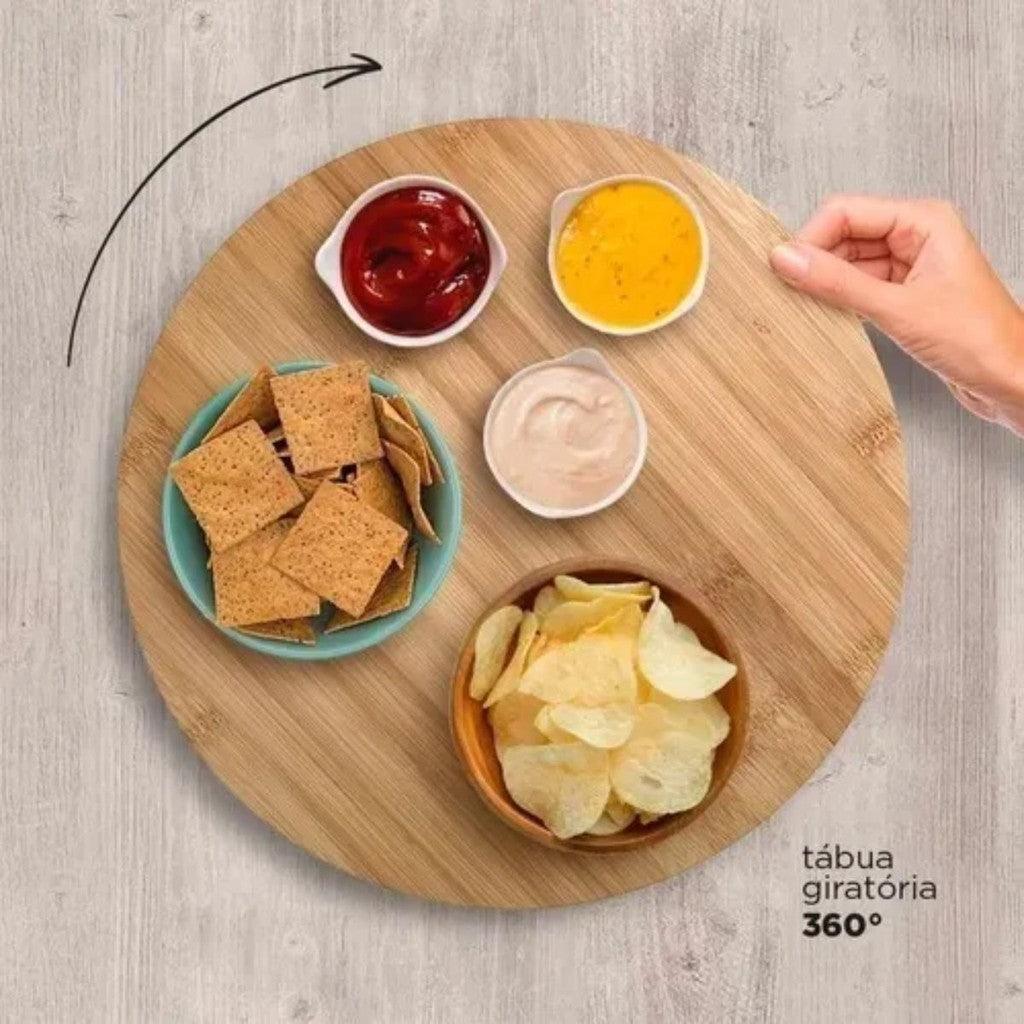 Tábua de bambu, base giratória 360°, tábua de petiscos, tábua para queijos, tábua de servir, tábua para churrasco, tábua para aperitivos, base de bambu, tábua decorativa, utensílio de cozinha