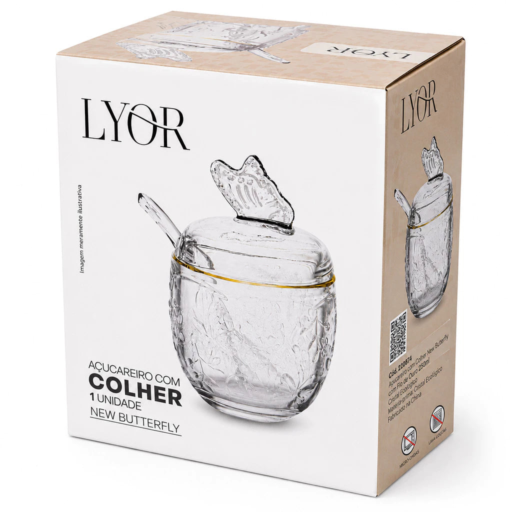 Açucareiro com Colher Cristal Butterfly Premium