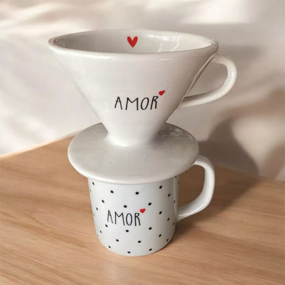 Caneca com Coador de Café em Porcelana 300ml