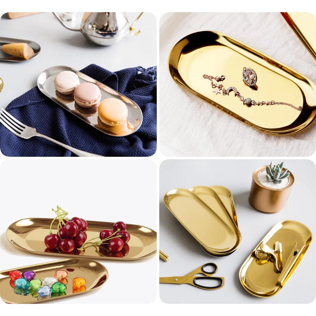 Bandejas Decorativas Inox Dourado Kit 2 Peças