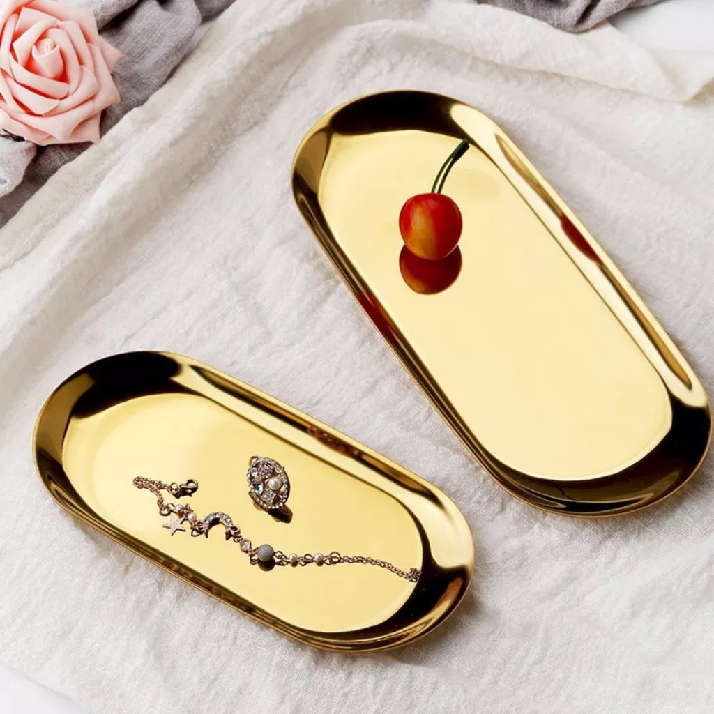 Bandejas Decorativas Inox Dourado Kit 2 Peças