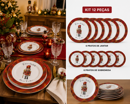 Kit 12 Pratos Natalinos Quebra-Nozes para 6 Pessoas