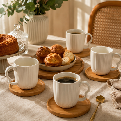 Conjunto 4 Xícaras para Café com Pires de Bambu Cerâmica 90ml