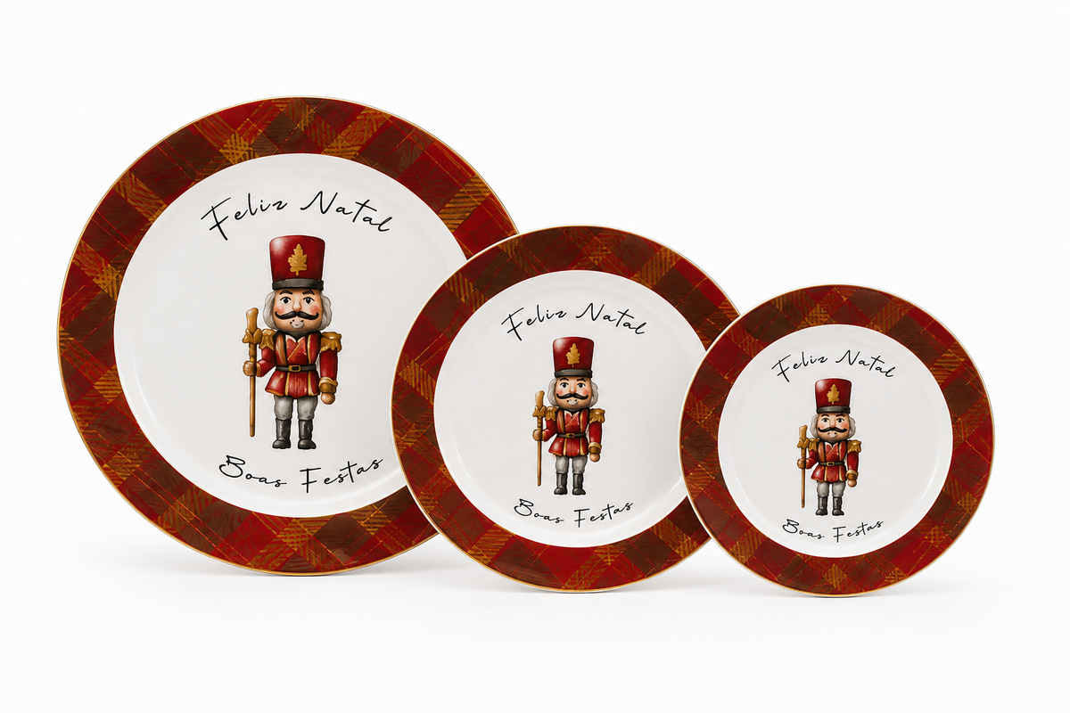Kit 12 Pratos Natalinos Quebra-Nozes para 6 Pessoas