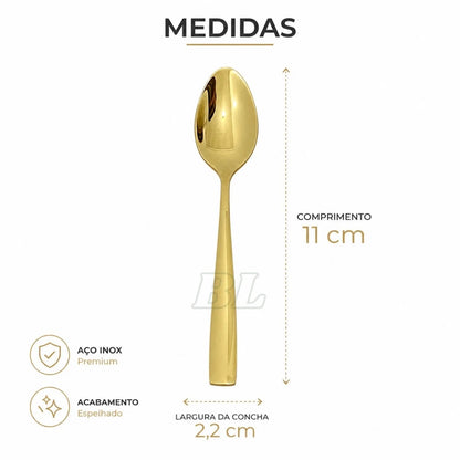 Colher para Chá Dourada Aço Inox Kit 6 ou 12 Peças