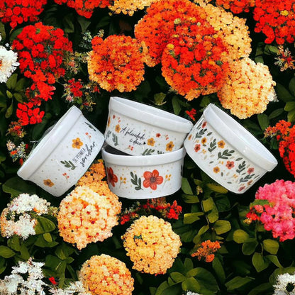 Conjunto 4 Potes Porcelana Floral Decoração 210ml