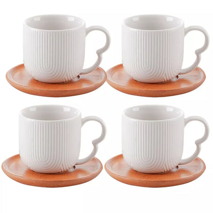 Conjunto 4 Xícaras para Café com Pires de Bambu Cerâmica 90ml