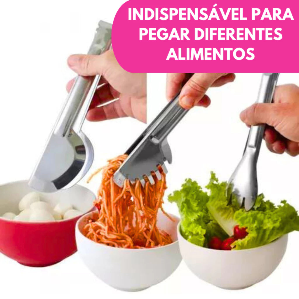 Conjunto Pegadores Aço Inox 3 Peças - Para Massa, Salada e Mais