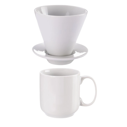 Conjunto de Caneca com Coador Liso em Porcelana