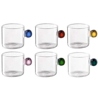 Jogo 6 Canecas Vidro Borossilicato com Alça Colorida - 90ml