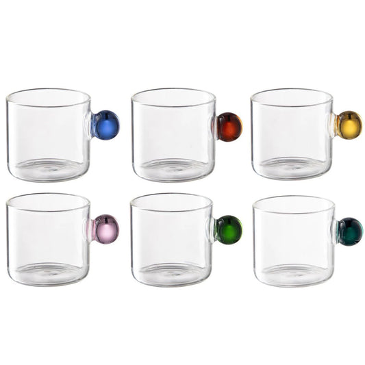 Jogo 6 Canecas Vidro Borossilicato com Alça Colorida - 90ml