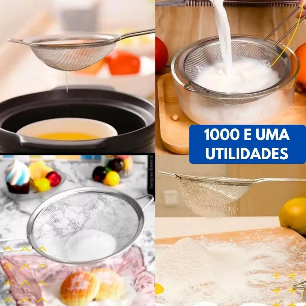Conjunto de 3 Peneiras Inox para Cozinha - 22cm, 18cm e 14cm