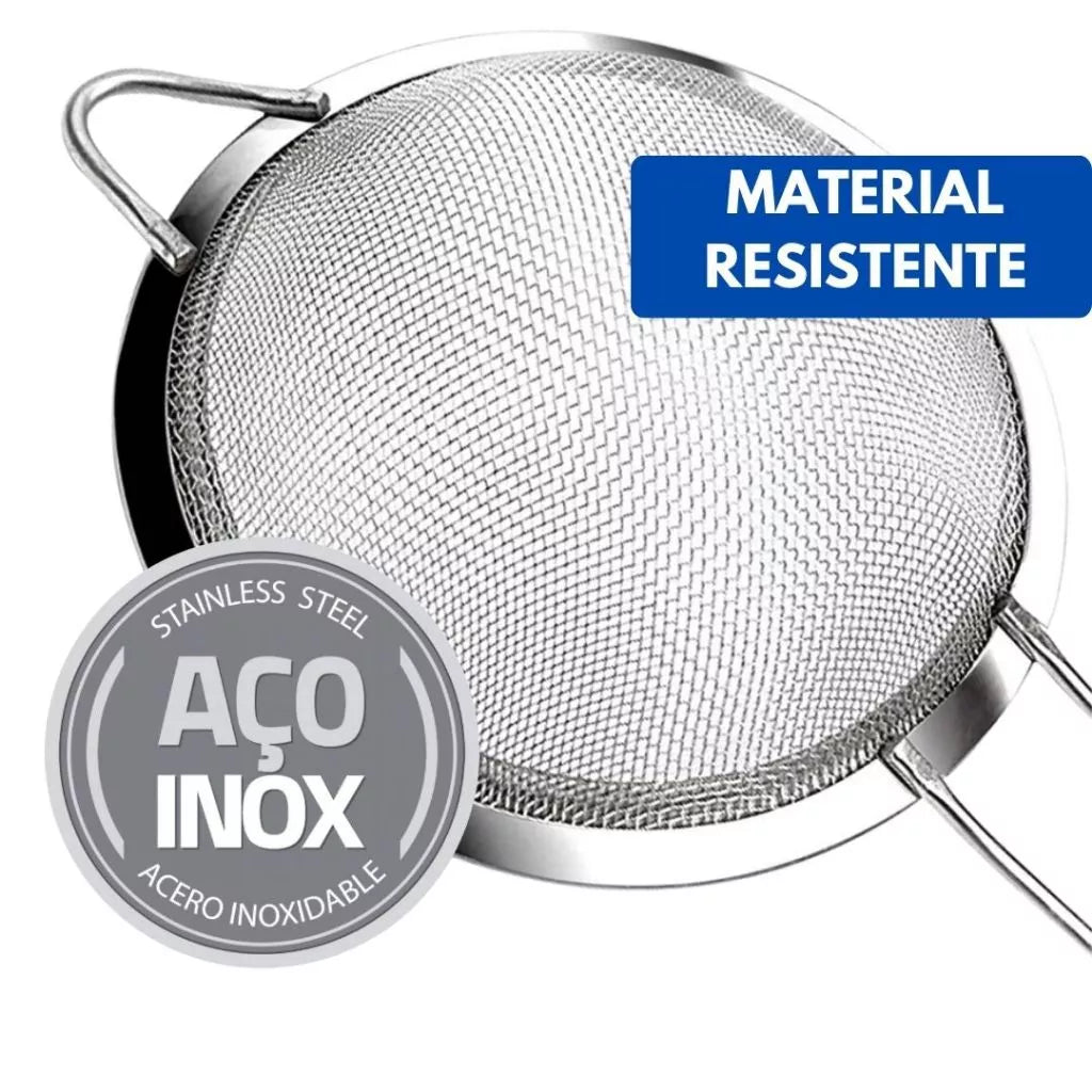 Conjunto de 3 Peneiras Inox para Cozinha - 22cm, 18cm e 14cm