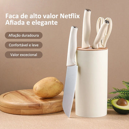 Conjunto de Facas Profissionais Aço Inoxidável 5 peças com Suporte