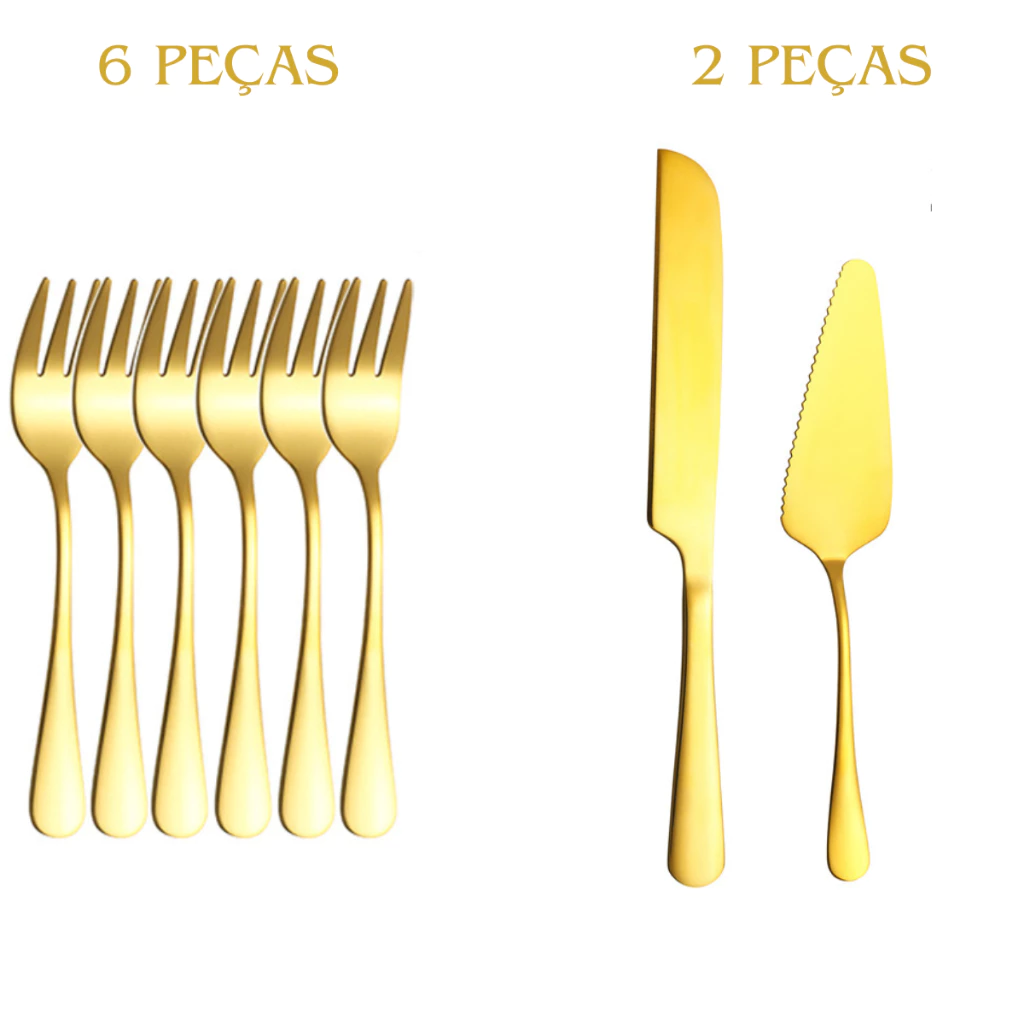 Talheres de Sobremesa Inox Dourado 8 Peças