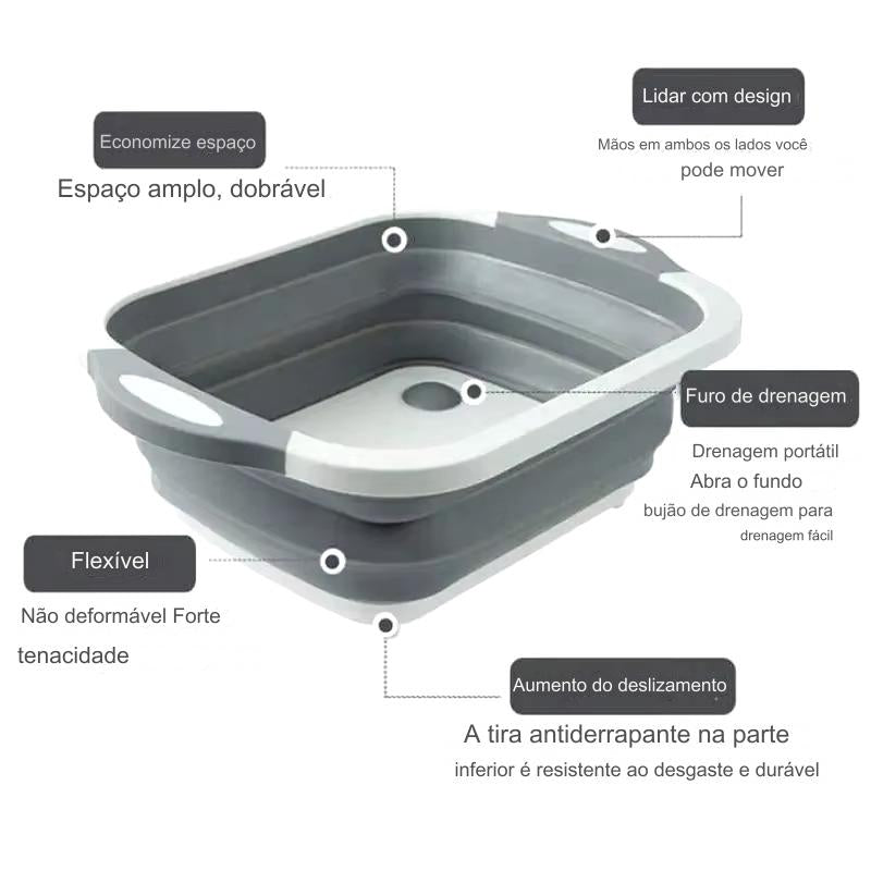 Escorredor Retrátil Silicone com Bacia 3 em 1 para Cozinha