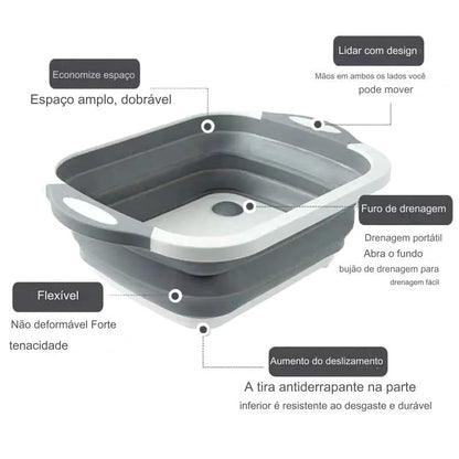 Escorredor Retrátil Silicone com Bacia 3 em 1 para Cozinha
