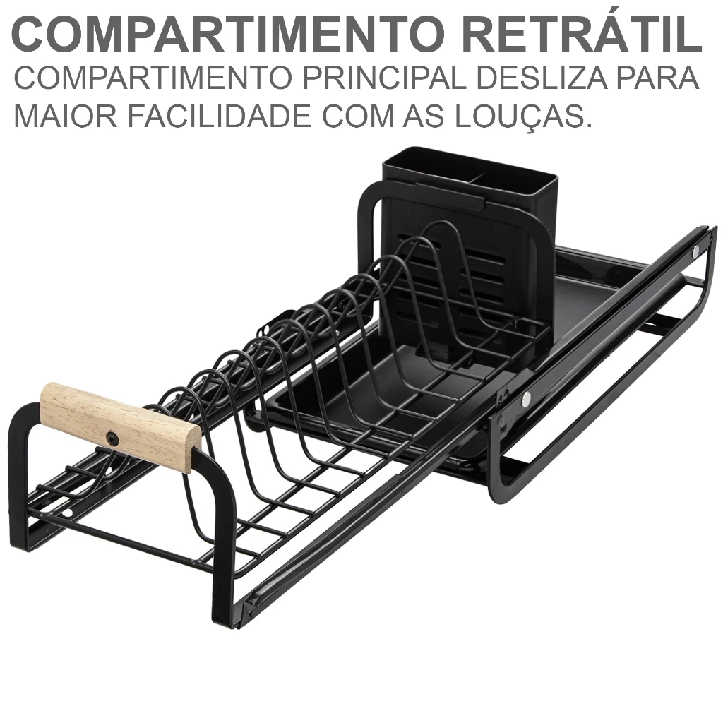 Escorredor de Louça Inox Retrátil com Bandeja para Pia