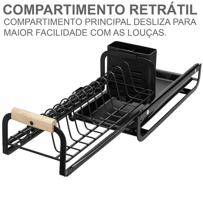 Escorredor de Louça Inox Retrátil com Bandeja para Pia