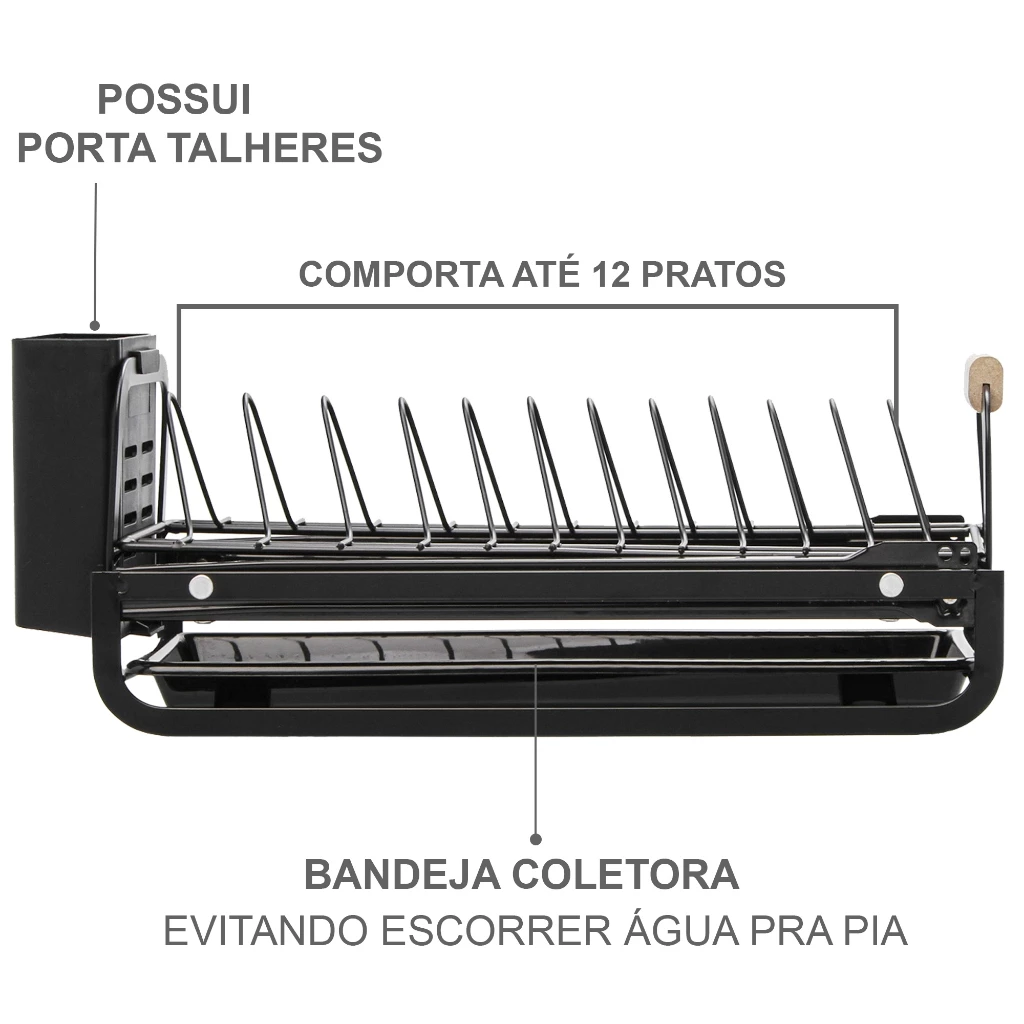 Escorredor de Louça Inox Retrátil com Bandeja para Pia