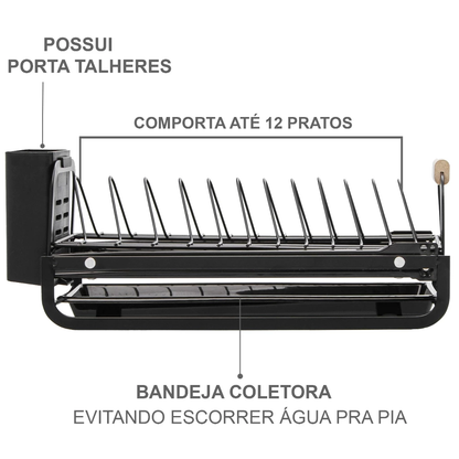 Escorredor de Louça Inox Retrátil com Bandeja para Pia