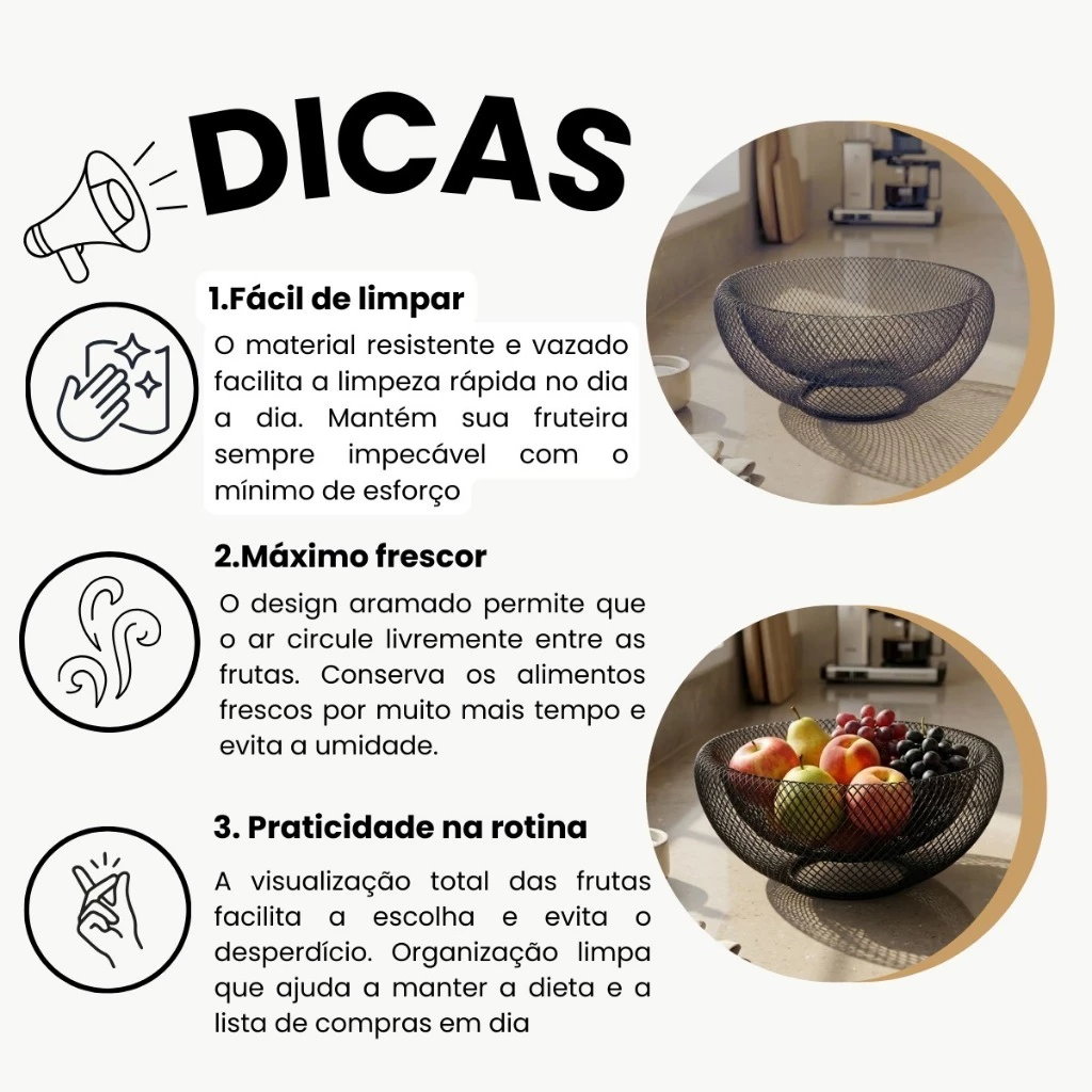 Fruteira de Mesa 30cm Arame Duplo
