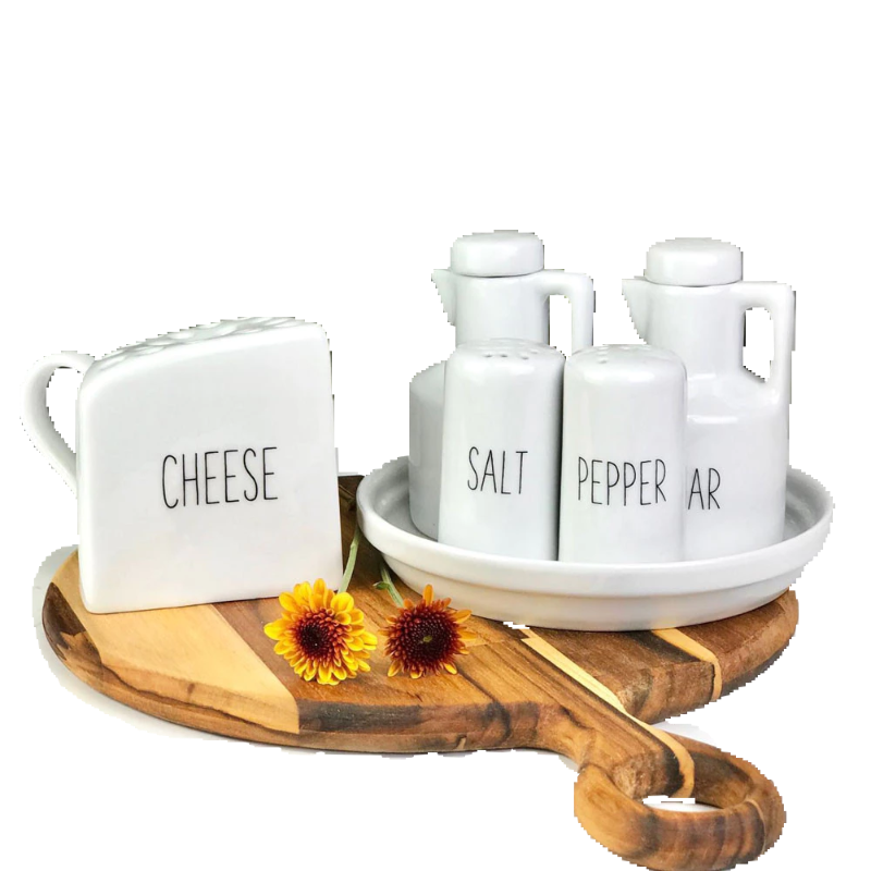 Galheteiro de Porcelana com Porta Queijo Ralado