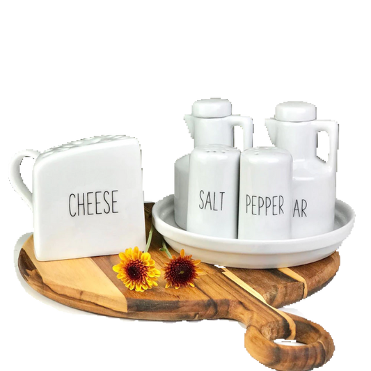 Galheteiro de Porcelana com Porta Queijo Ralado