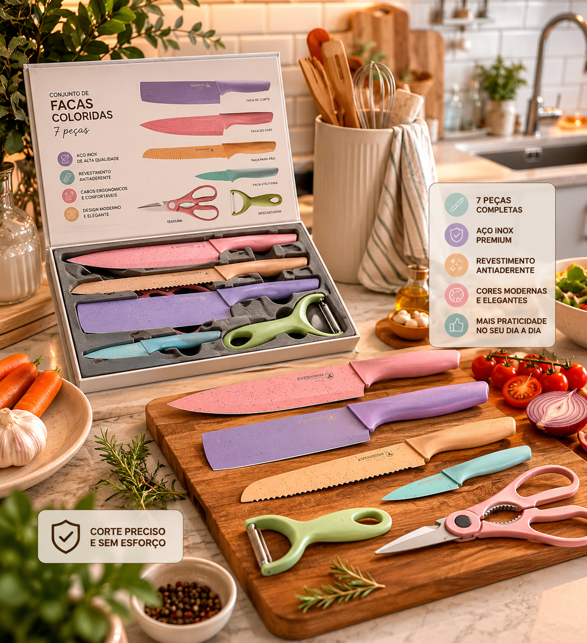 Conjunto de Facas Inox 6 Peças Versátil para Cozinha Completa
