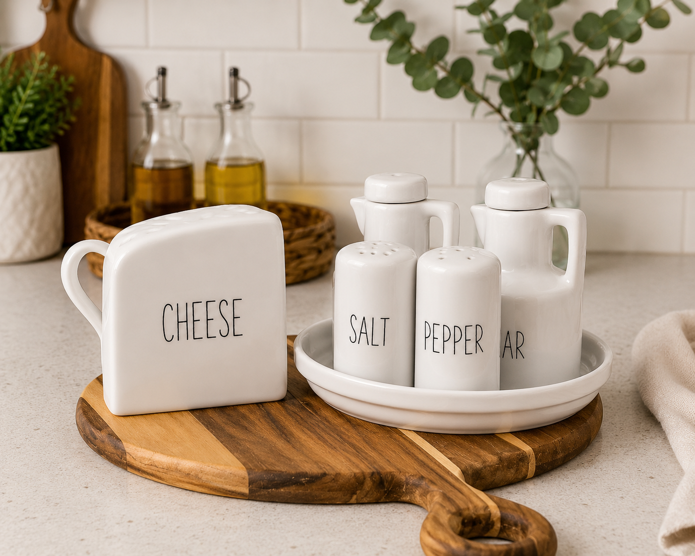 Galheteiro de Porcelana com Porta Queijo Ralado