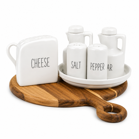 Galheteiro de Porcelana com Porta Queijo Ralado