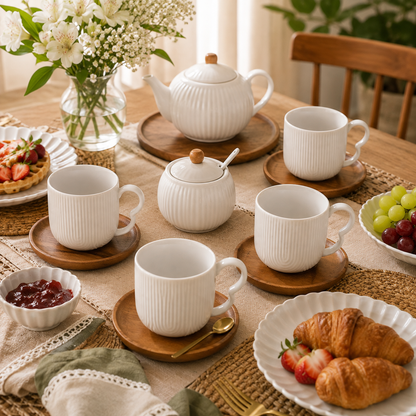 Conjunto 4 Xícaras para Café com Pires de Bambu Cerâmica 90ml