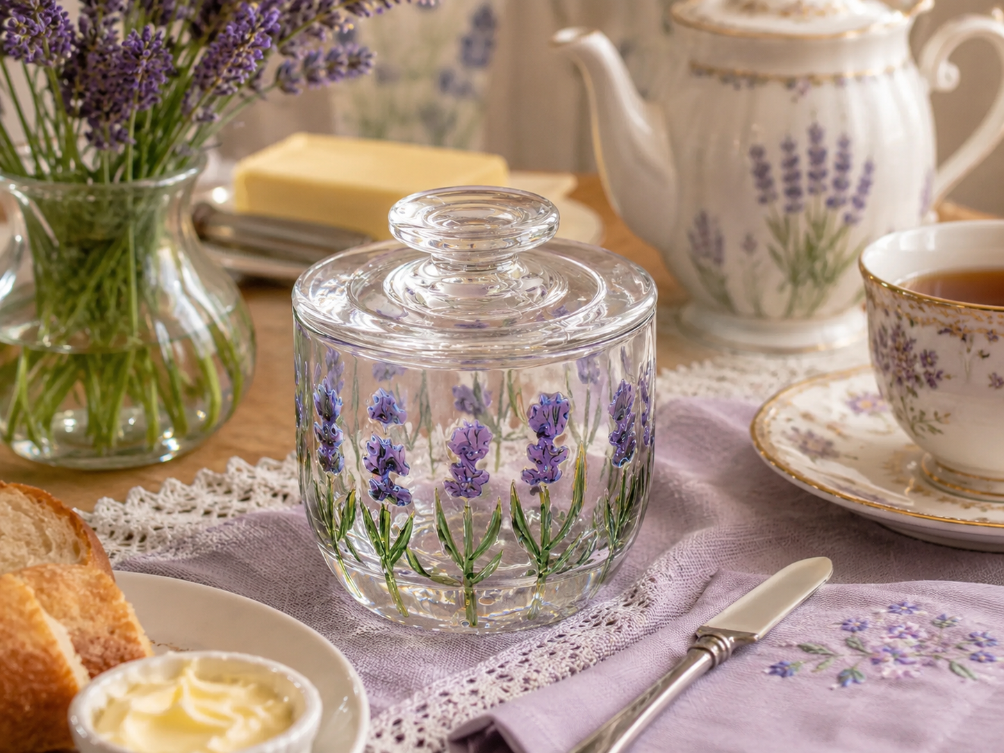 Manteigueira Francesa de Cristal Lavanda