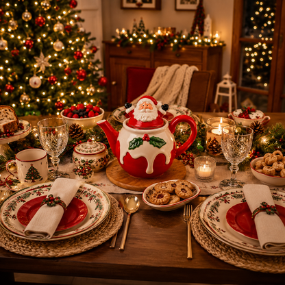 Bule Natalino Papai Noel de Porcelana 600 ml