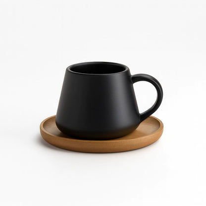 Jogo 6 Xícaras de Café 90ml com Pires e Suporte Bambu