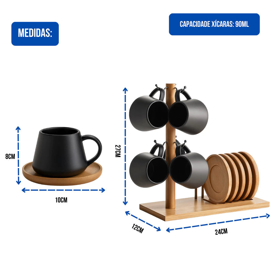 Conjunto Café Oásis 4 Xícaras 90ml com Açucareiro e Cremeira