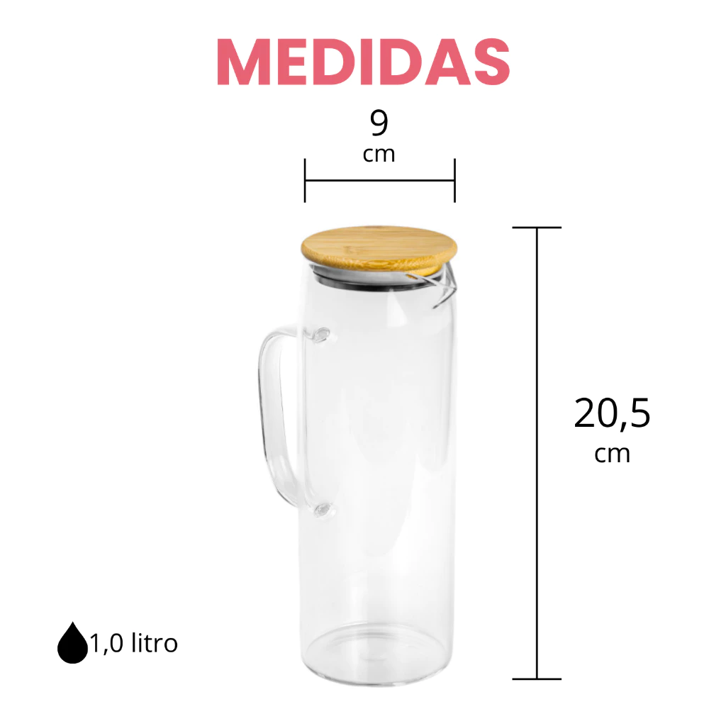 Jarras de Vidro Borossilicato 1L com Tampa de Bambu