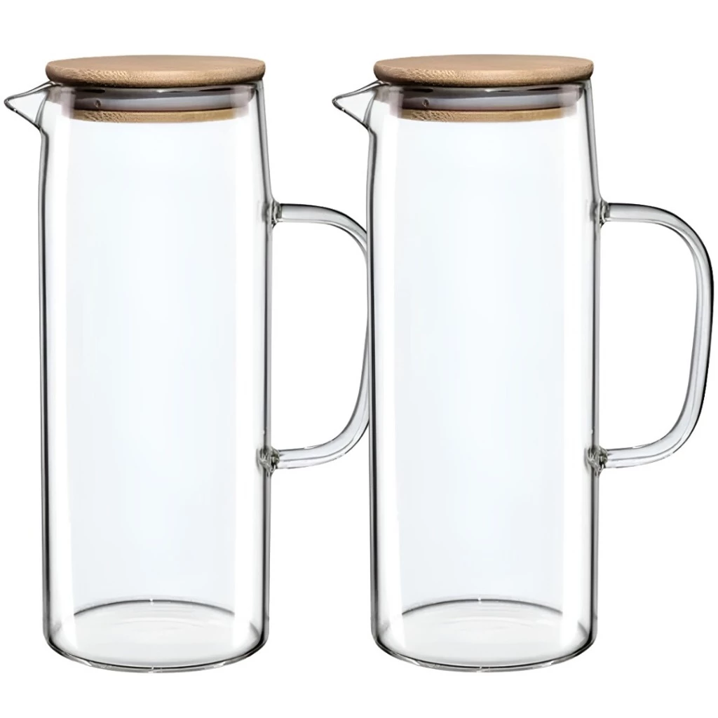 Jarras de Vidro Borossilicato 1L com Tampa de Bambu