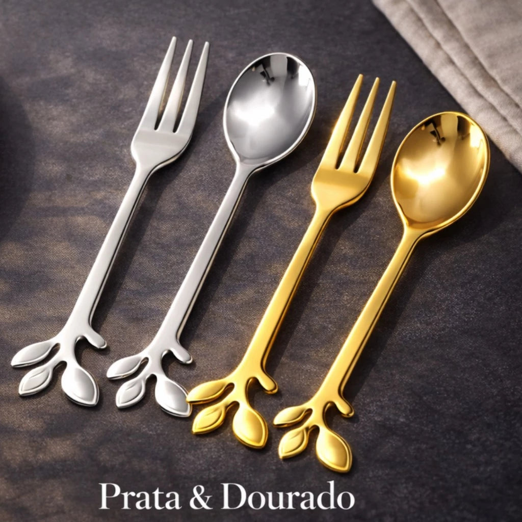 Kit Garfo e Colher Decorativo 10 Peças Inox
