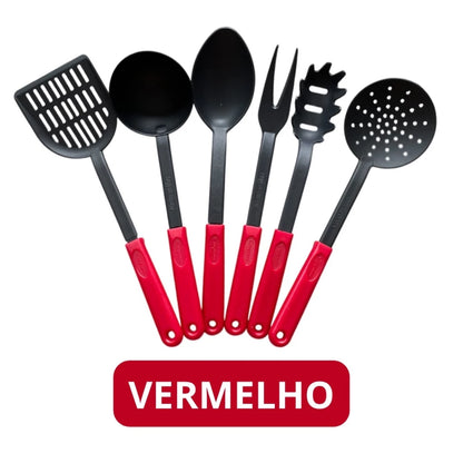 Kit Utensílios de Cozinha 6 Peças Nylon Rosa e Verde - Resistente e Funcional
